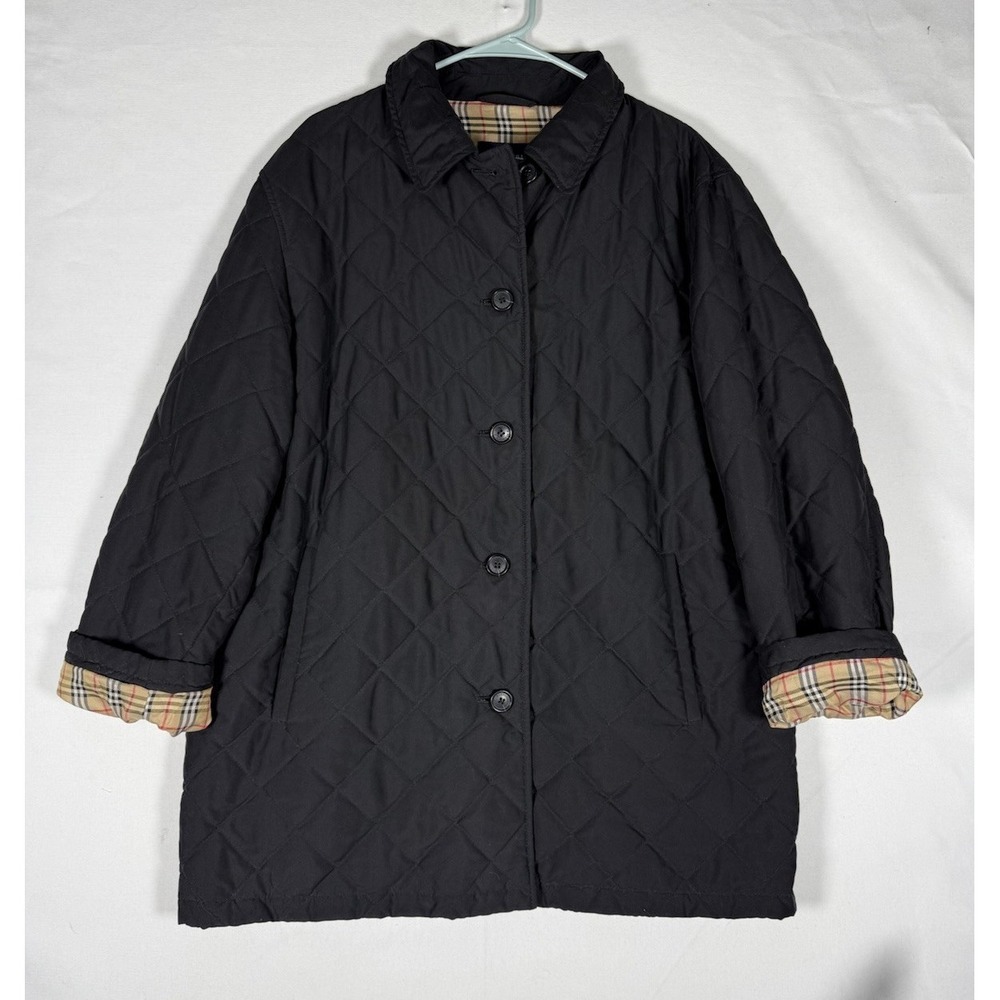 Burberry Black Quilted Shirt Jacket with Vintage Check Cuffs